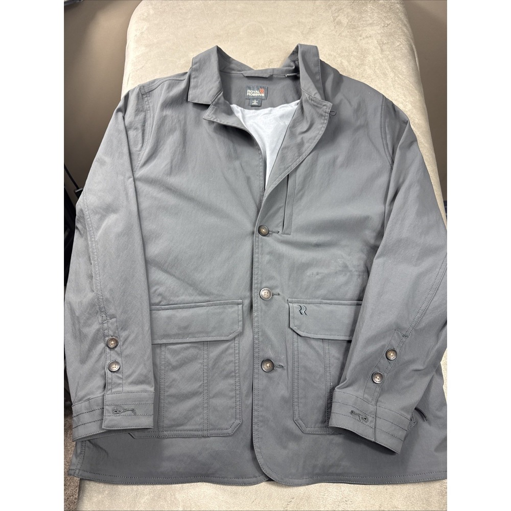 Royal Robbins Traveler Blazer Jacket Mens L‎ Regular Fit Gray Nylon Stretch EUC